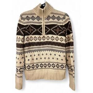 VINTAGE 90's  Ralph Lauren L Fair Isle 1/4 Zip Sweater Knit Zip Mock Neck 1990'